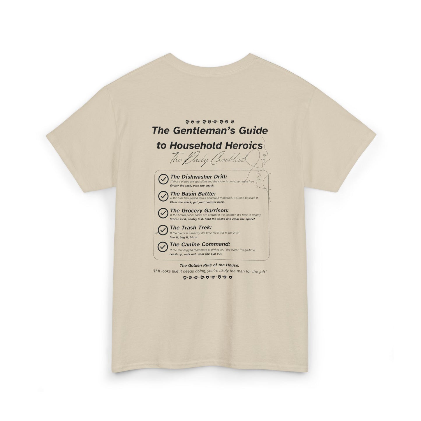 The Gentleman's Guide to Household Heroics Tee for Dog Owners | Illustrated Rule List
