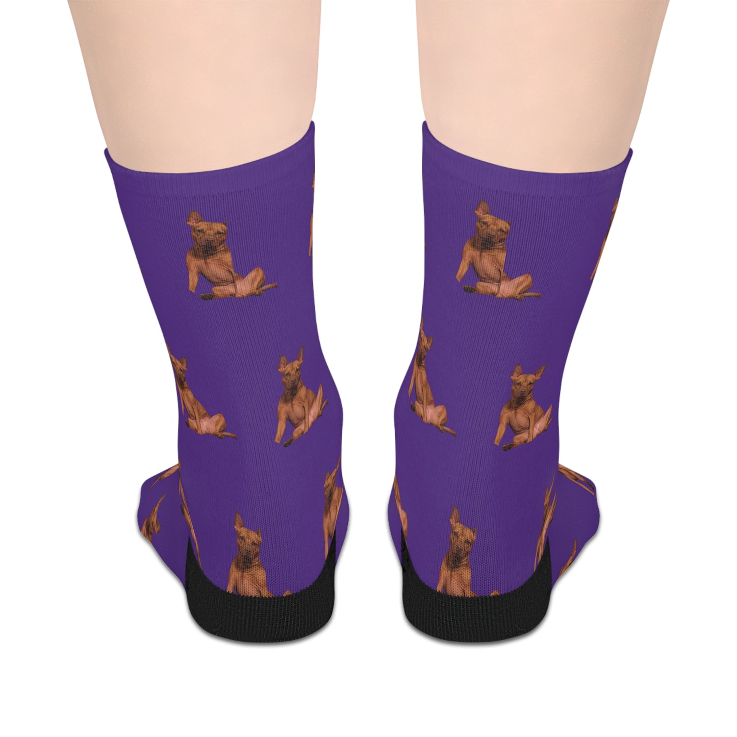Custom Photo Mid-length Socks | Personalized Pet or Portrait on Dark Purple