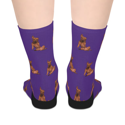 Custom Photo Mid-length Socks | Personalized Pet or Portrait on Dark Purple