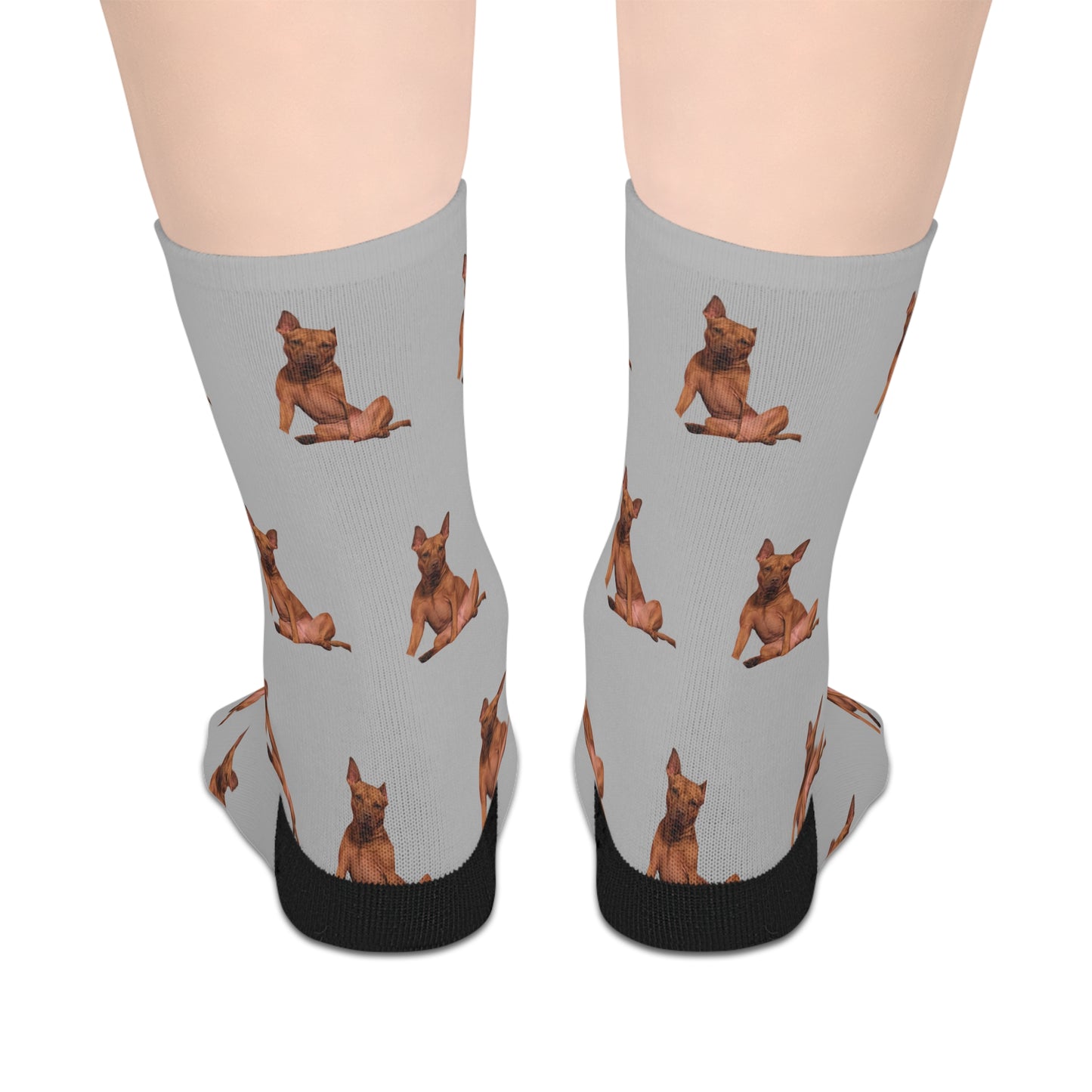 Custom Photo Mid-length Socks | Personalized Pet or Portrait on Grey