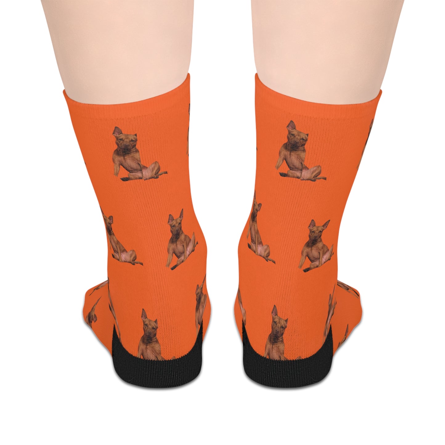 Custom Photo Mid-length Socks | Personalized Pet or Portrait on Orange