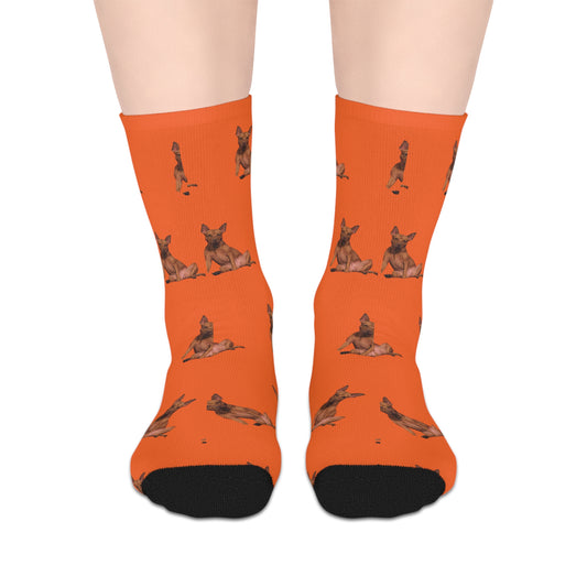 Custom Photo Mid-length Socks | Personalized Pet or Portrait on Orange