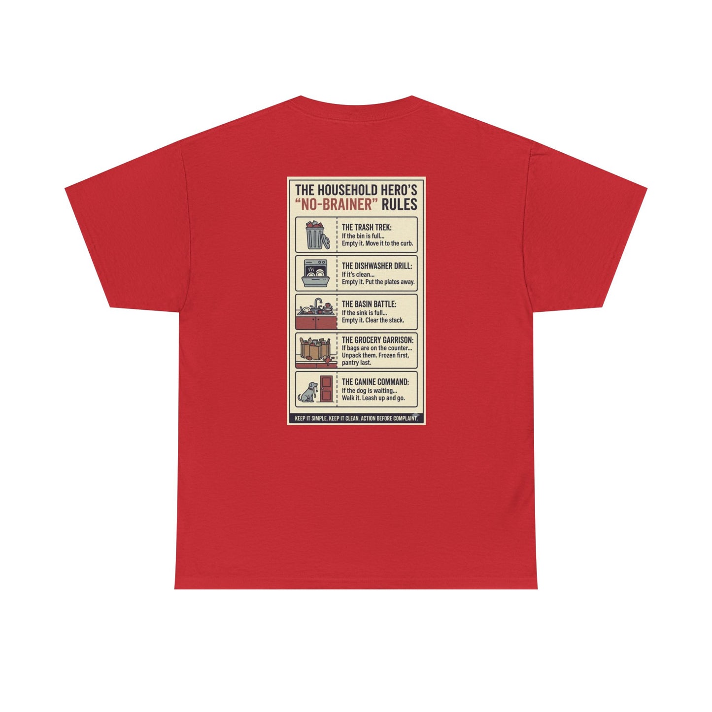 The Gentleman's Guide to Household Heroics Tee for Dog Owners Cartoon Style | Illustrated Rule List