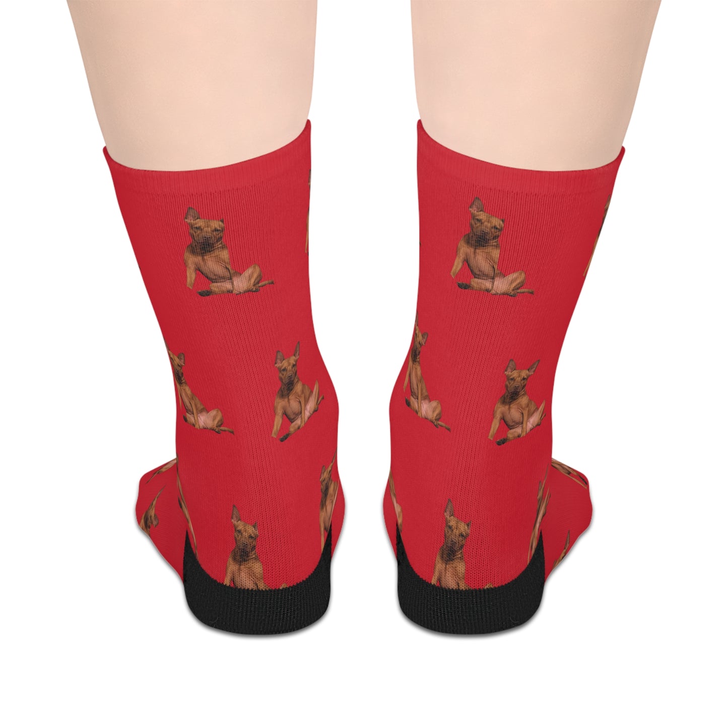 Custom Photo Mid-length Socks | Personalized Pet or Portrait on Red