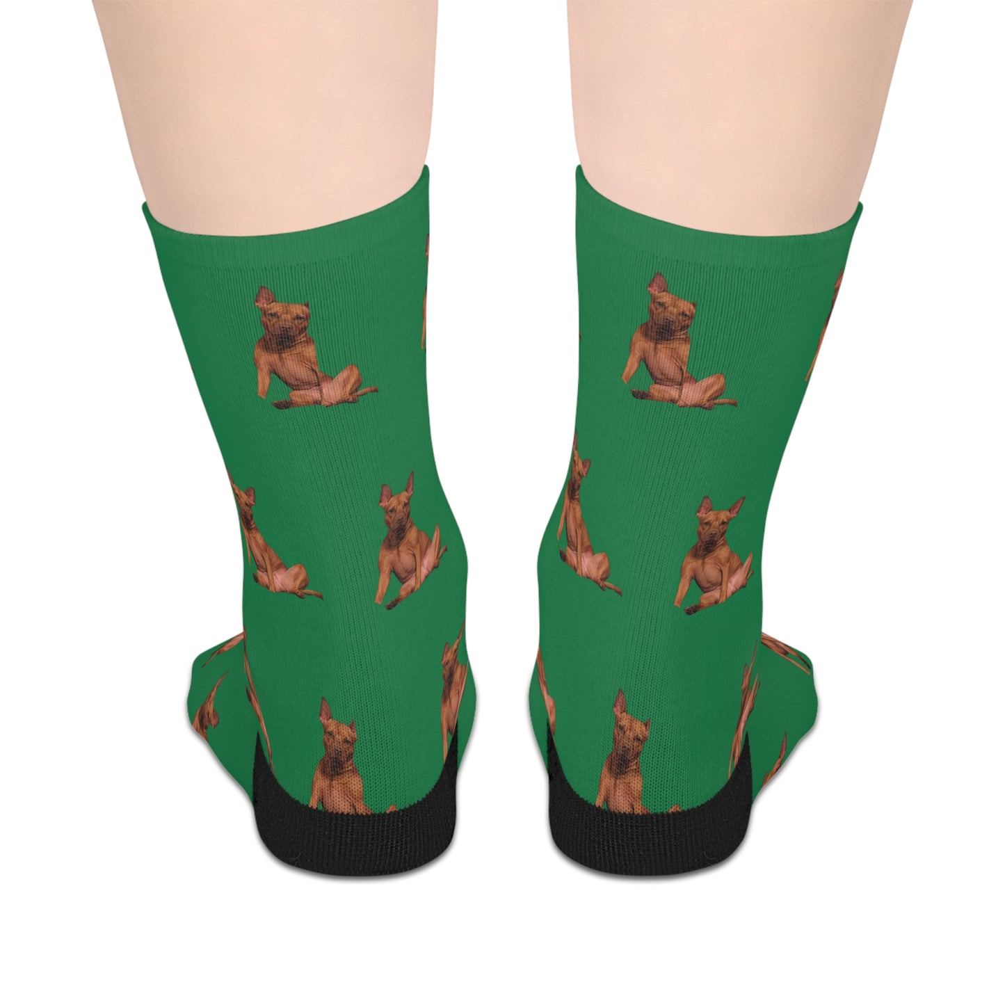 Custom Photo Mid-length Socks | Personalized Pet or Portrait on Dark Green