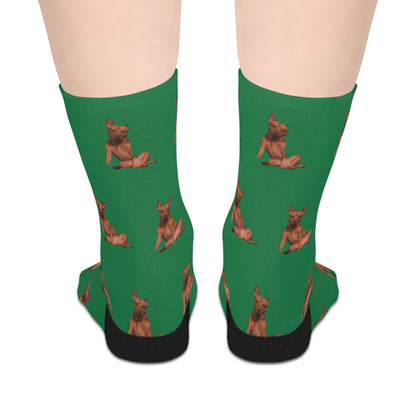 Custom Photo Mid-length Socks | Personalized Pet or Portrait on Dark Green