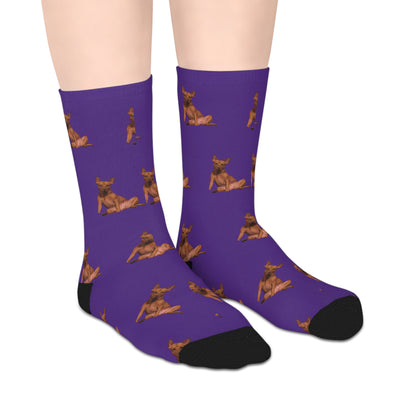 Custom Photo Mid-length Socks | Personalized Pet or Portrait on Dark Purple