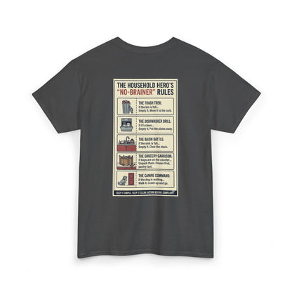The Gentleman's Guide to Household Heroics Tee for Dog Owners Cartoon Style | Illustrated Rule List