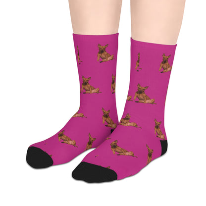 Custom Photo Mid-length Socks | Personalized Pet or Portrait on Pink