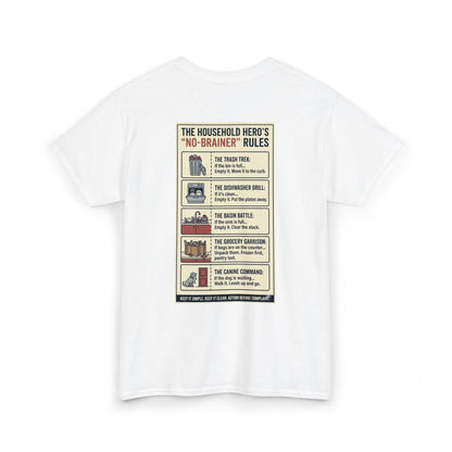 The Gentleman's Guide to Household Heroics Tee for Dog Owners Cartoon Style | Illustrated Rule List
