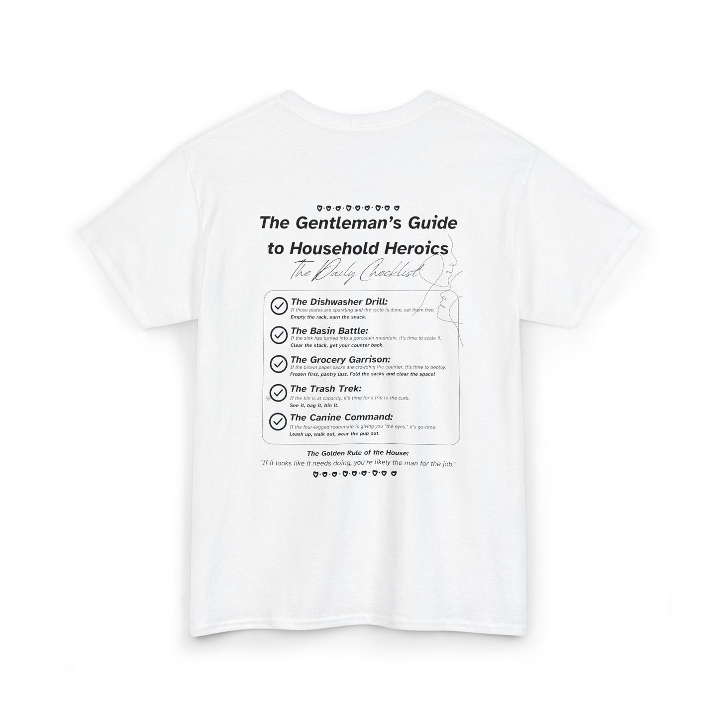 The Gentleman's Guide to Household Heroics Tee for Dog Owners | Illustrated Rule List