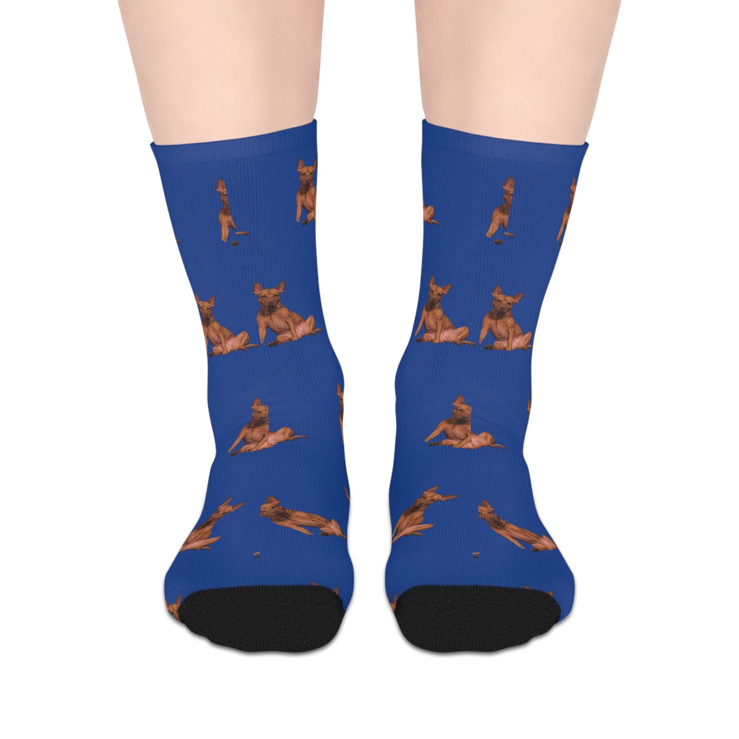 Custom Photo Mid-length Socks | Personalized Pet or Portrait on Dark Blue