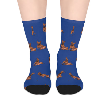 Custom Photo Mid-length Socks | Personalized Pet or Portrait on Dark Blue
