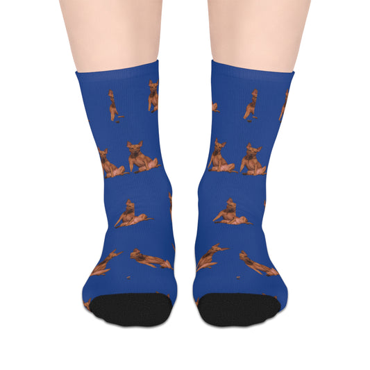 Custom Photo Mid-length Socks | Personalized Pet or Portrait on Dark Blue