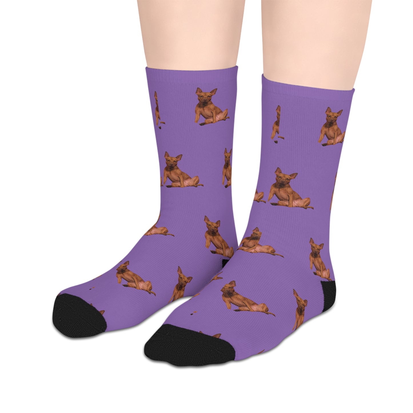 Custom Photo Mid-length Socks | Personalized Pet or Portrait on Purple