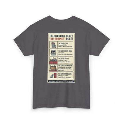 The Gentleman's Guide to Household Heroics Tee for Dog Owners Cartoon Style | Illustrated Rule List