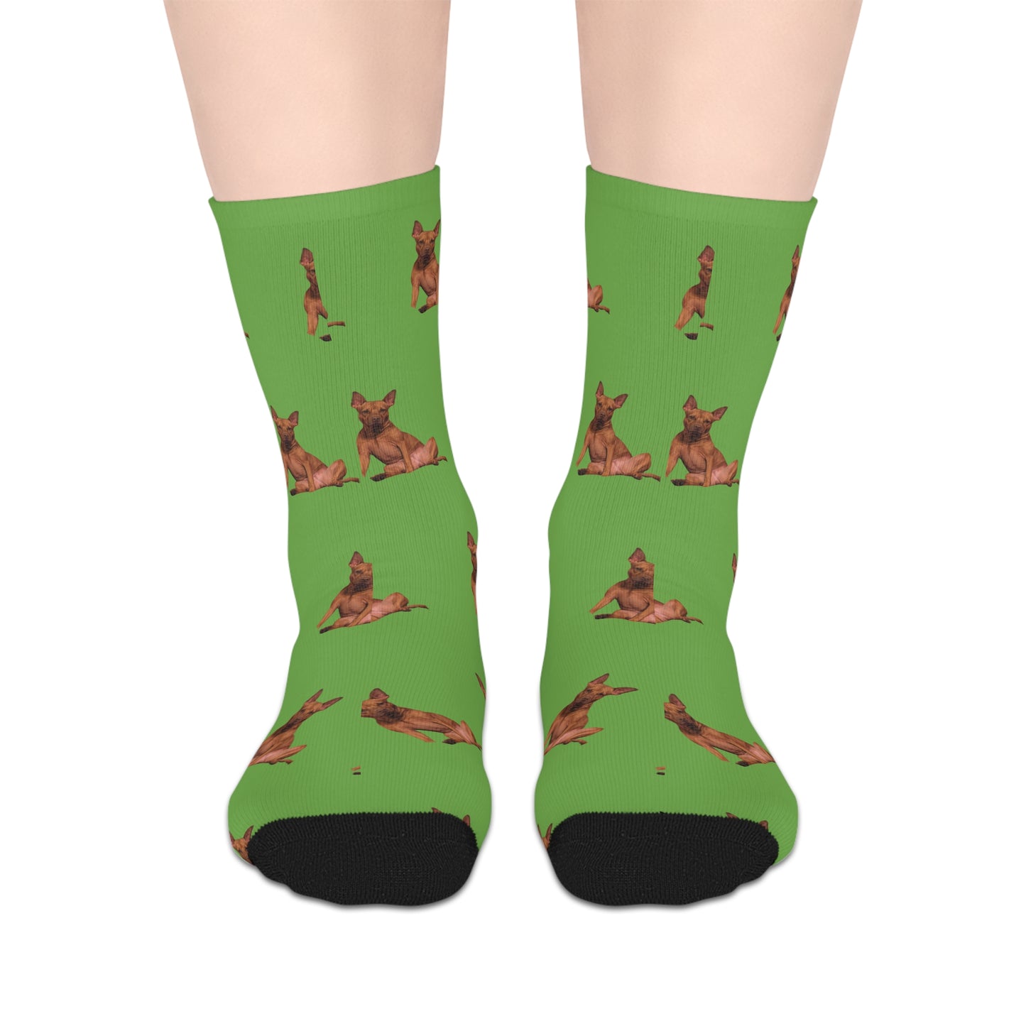 Custom Photo Mid-length Socks | Personalized Pet or Portrait on Light Green