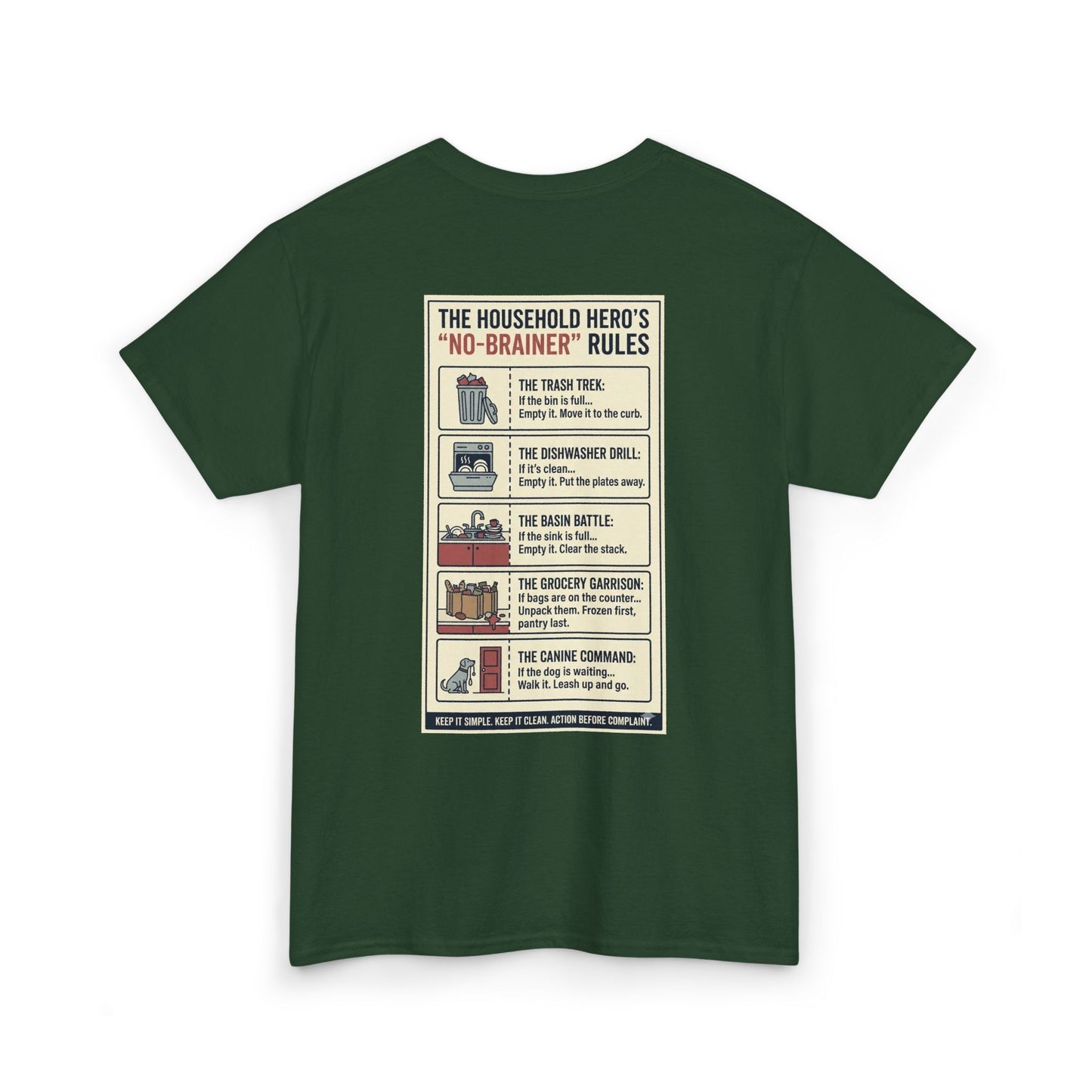 The Gentleman's Guide to Household Heroics Tee for Dog Owners Cartoon Style | Illustrated Rule List