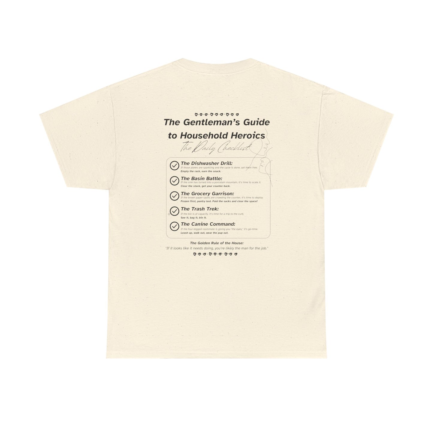 The Gentleman's Guide to Household Heroics Tee for Dog Owners | Illustrated Rule List