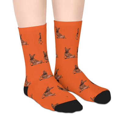 Custom Photo Mid-length Socks | Personalized Pet or Portrait on Orange