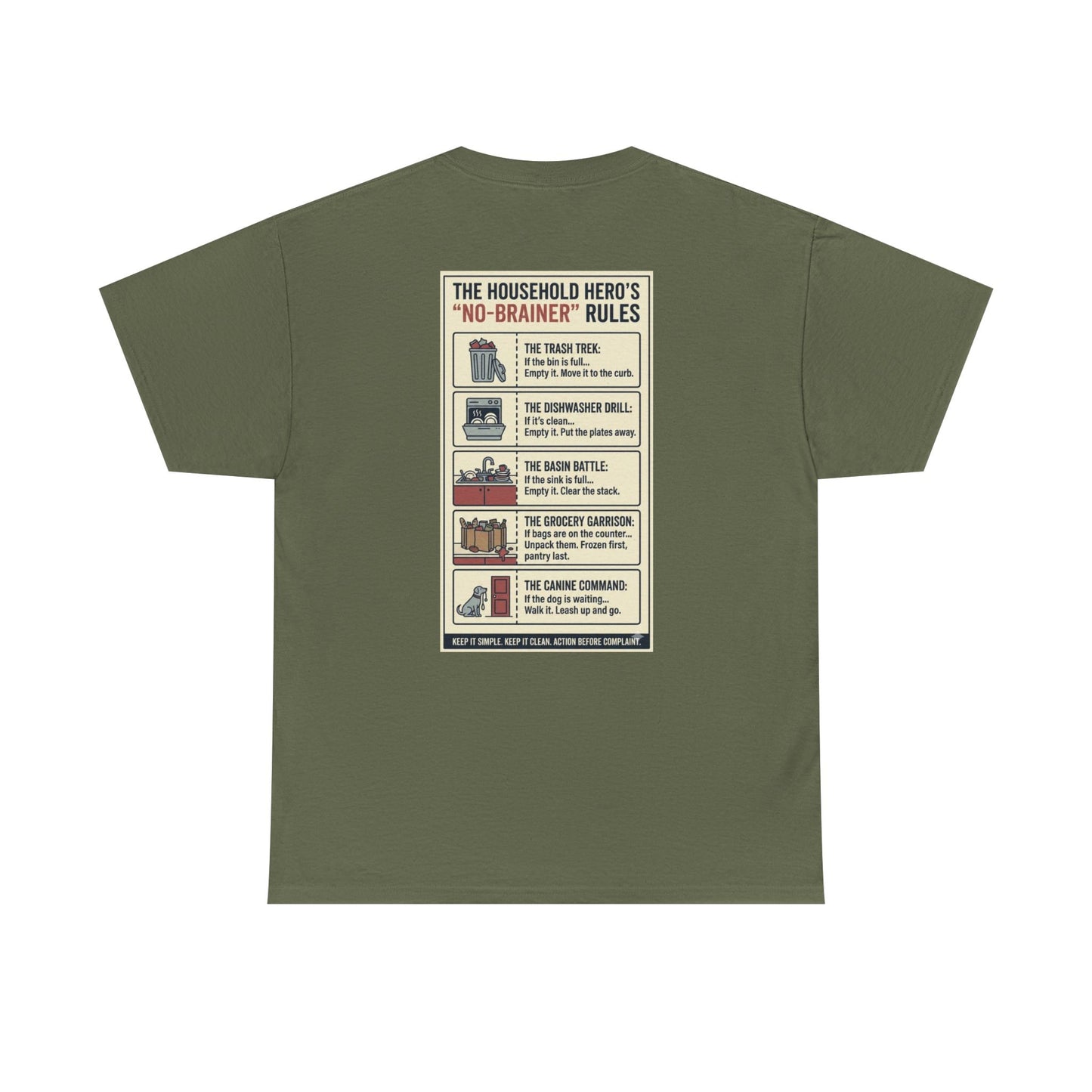 The Gentleman's Guide to Household Heroics Tee for Dog Owners Cartoon Style | Illustrated Rule List
