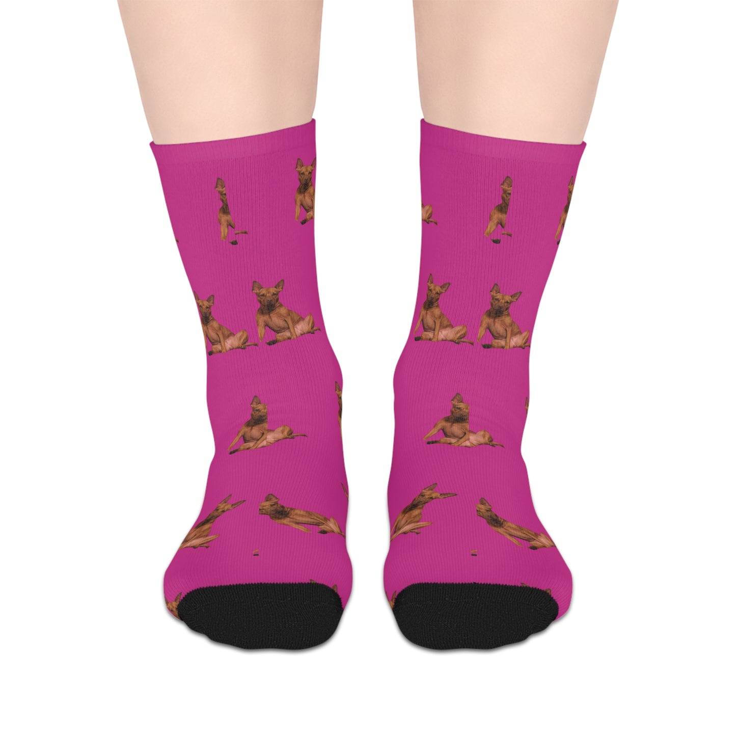 Custom Photo Mid-length Socks | Personalized Pet or Portrait on Pink