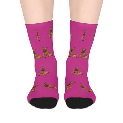 Custom Photo Mid-length Socks | Personalized Pet or Portrait on Pink
