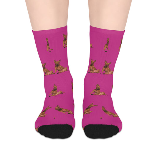 Custom Photo Mid-length Socks | Personalized Pet or Portrait on Pink