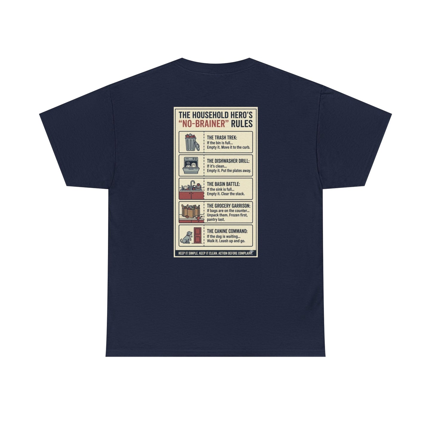 The Gentleman's Guide to Household Heroics Tee for Dog Owners Cartoon Style | Illustrated Rule List
