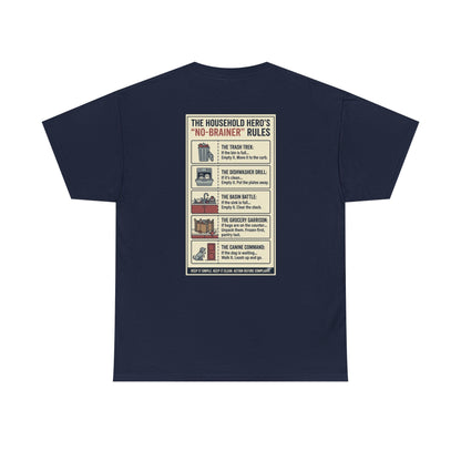 The Gentleman's Guide to Household Heroics Tee for Dog Owners Cartoon Style | Illustrated Rule List