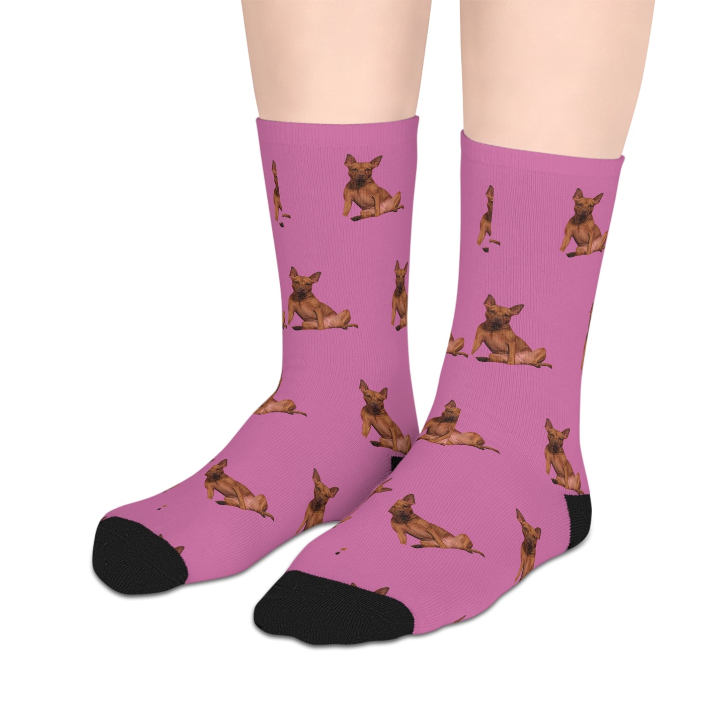 Custom Photo Mid-length Socks | Personalized Pet or Portrait on Light Pink