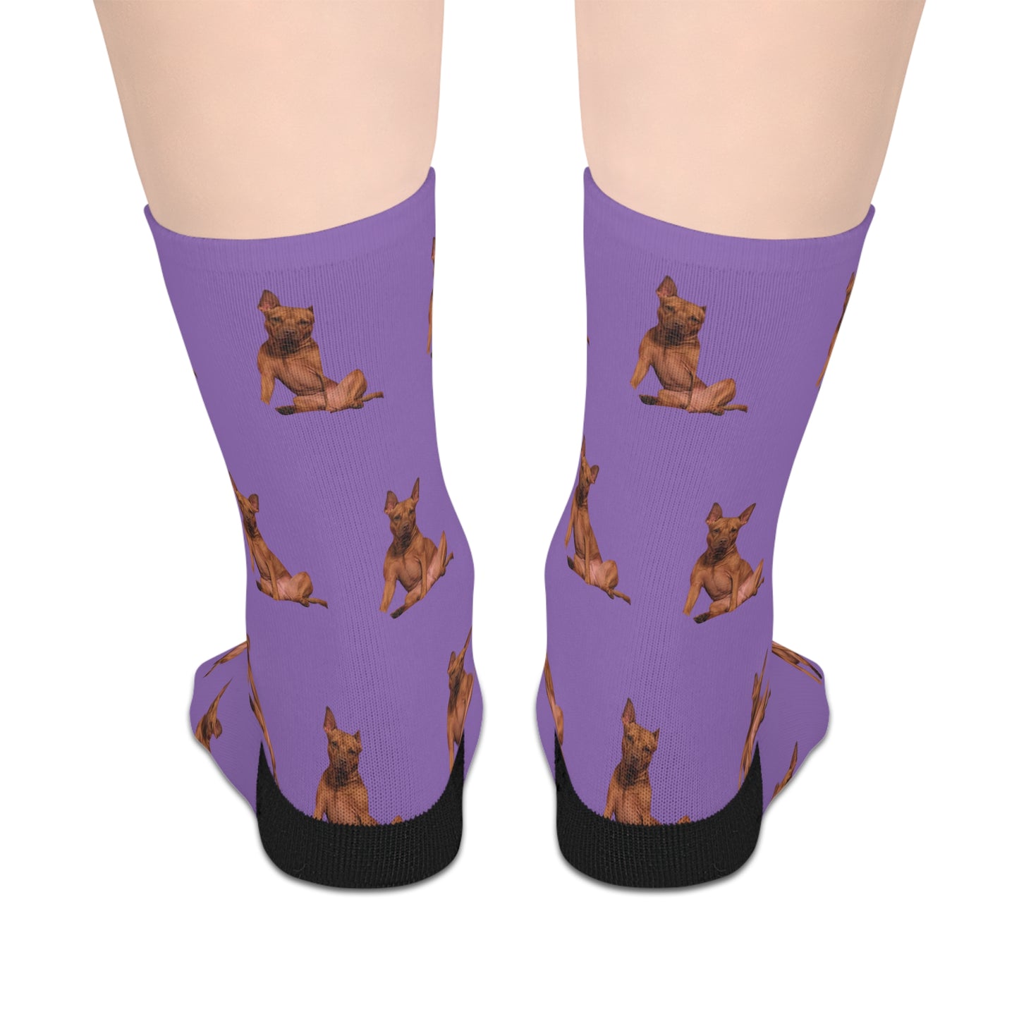 Custom Photo Mid-length Socks | Personalized Pet or Portrait on Purple
