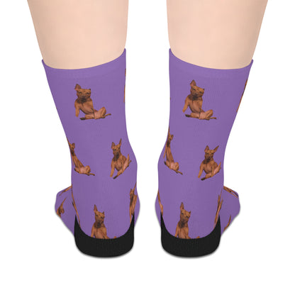 Custom Photo Mid-length Socks | Personalized Pet or Portrait on Purple