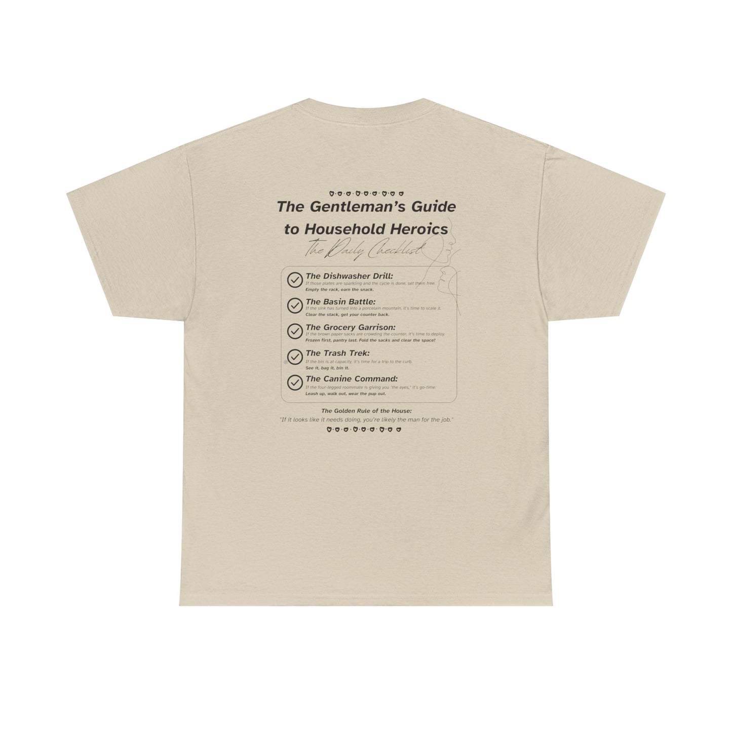 The Gentleman's Guide to Household Heroics Tee for Dog Owners | Illustrated Rule List