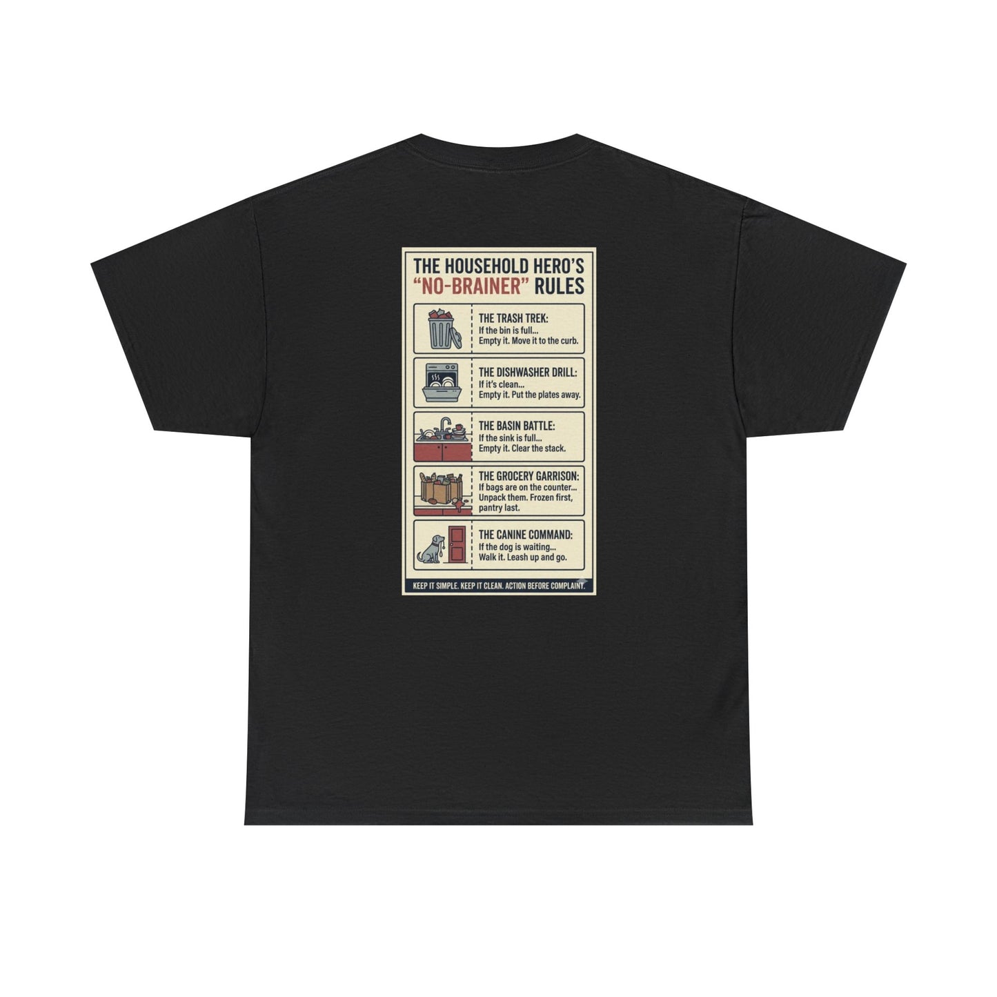 The Gentleman's Guide to Household Heroics Tee for Dog Owners Cartoon Style | Illustrated Rule List