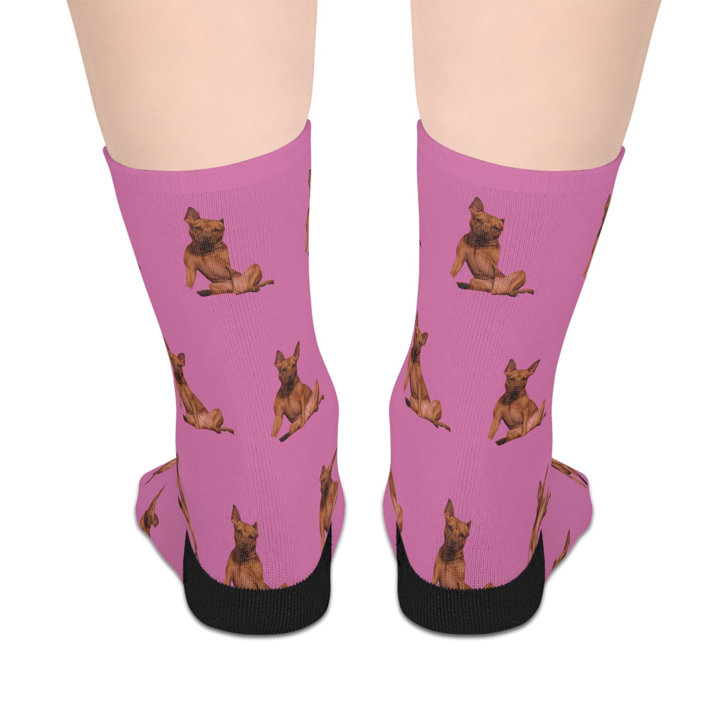 Custom Photo Mid-length Socks | Personalized Pet or Portrait on Light Pink