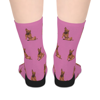 Custom Photo Mid-length Socks | Personalized Pet or Portrait on Light Pink