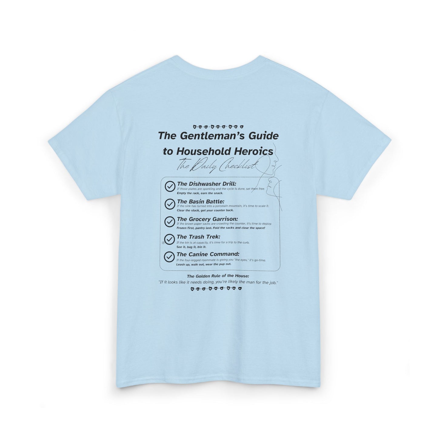 The Gentleman's Guide to Household Heroics Tee for Dog Owners | Illustrated Rule List