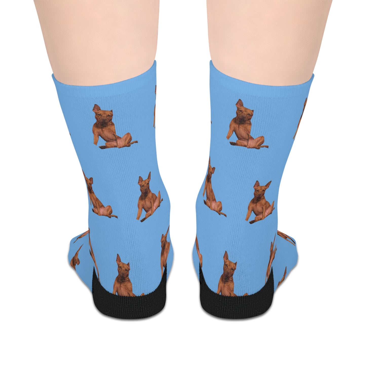 Custom Photo Mid-length Socks | Personalized Pet or Portrait on Light Blue